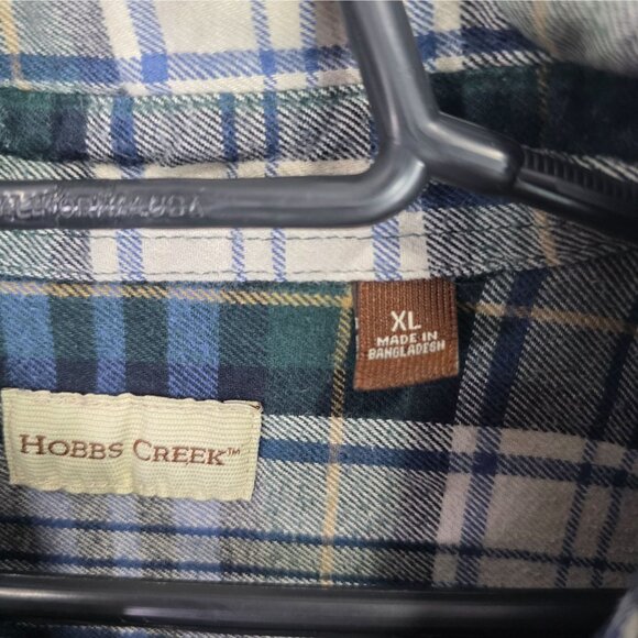 Mens Hobbs Creek Blue Green Plaid Button Up Long Sleeve 100% Cotton Size XL - Picture 2 of 7